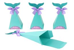 Entier 20 pièces créatif bleu sirène bricolage fête de mariage faveur bonbons boîte de chocolat support en carton événement Banquate décoration Su5552639