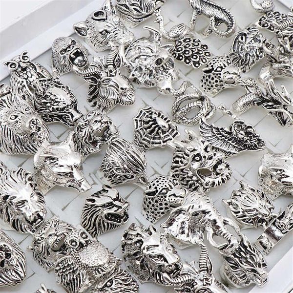 Todo 20 unids Lotes Mezcla Serpiente Búho Dragón Lobo Elefante Tigre Etc Estilo Animal Antiguos Anillos de Joyería Vintage para Hombres Mujeres 210623302Q