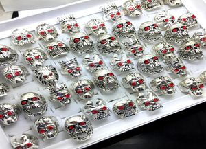 hele 20 stks mengen Red Eye Skull Zilvergeplateerd schedelpatroon Ringen sieraden vingerring Punk Biker Fashion9751251