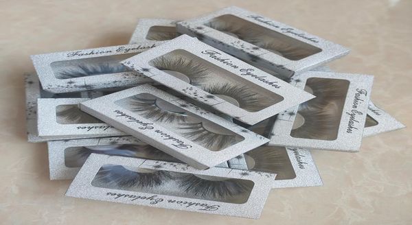 Cils de vison réels entiers de 25 mm de long et spectaculaires 5D grands cils faux cils Emballage dans une boîte en papier pailleté argenté 15 styles f7538047