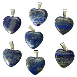 Pendentifs en pierre Lapis Lazuli naturelle, lot de 25 pièces, vente à la mode, pendentifs en forme de cœur d'amour pour la fabrication de bijoux à faire soi-même, 20mm 265z