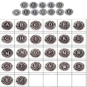 Entièrement 26pcs lots initial A-Z alphabet lettre alliage en métal 18 mm boutons instantanés de gingembre pour bouton de charme snot Chunk Bracelet bricolage SNA254M