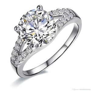 Entero - 2Ct SONA Anillo de diamante sintético para mujer Alianzas de boda Anillo de compromiso Plata chapada en oro blanco encantadora promesa Diente 274b