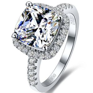 Hele 2CT Trouwring SONA Synthetische Diamant Uitstekend Kussen Prinses Geslepen Wit Certificaat 925 Sterling Zilver Platinum274o