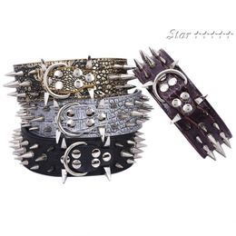 Hele-2inch Brede Scherpe Spikes Bezaaid Hoorn Nagels Lederen Halsbanden Voor Pitbull Mastiff MAAT M L 218I