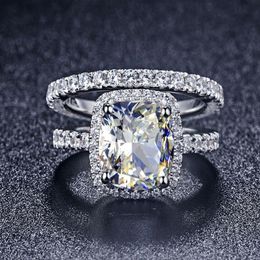 Entier 3 55CT princesse diamant synthétique bague de fiançailles ensemble pour les femmes 925 argent Sterling 18K plaqué or blanc bague de mariage317i