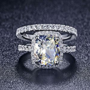 Conjunto de anillos de compromiso de diamantes sintéticos de princesa de 3 y 55 quilates para mujer, Plata de Ley 925, anillo de bodas chapado en oro blanco de 18 quilates 303j