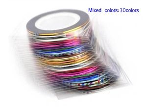 Rouleaux de bandes multicolores de 30 couleurs mélangées, 30 pièces, ligne de bande à rayures, autocollant de décoration pour Nail Art, DIY bricolage, Tips9906937