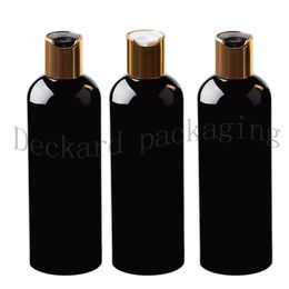 Entier 30pcs Noir 300ml Conteneur Échantillon nettoyant shampooing Stockage avec capuchon de disque d'or vide Emballage noir bouteilles en plastique2731