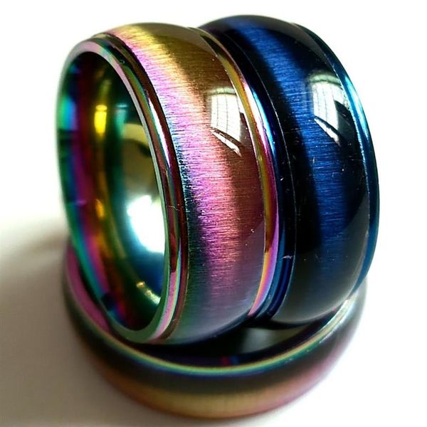 Todo 30 piezas pesado grueso 8mm Arco Iris azul forma banda comodidad ajuste moda anillos de acero inoxidable hombres mujeres encanto Rins clásico Jew260S