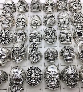 Hele 30 -stcslot ringen mengstijlen zilveren metalen legering heren dames gotische schedel skelet ring punk biker mode sieraden1004809