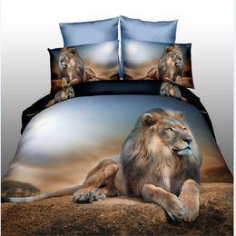 Ensemble de literie animal 3d, tigre lion, housse de couette doona, drap et taies d'oreiller, 4 pièces, queen size, literie veloutée, 231W