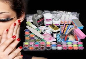 Hele 42 acryl poeder vloeistof nail art kit glitter glitter uv gel lijm tips borstel set 20165546378