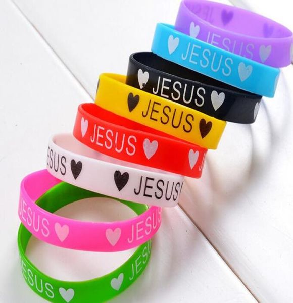 Entier 50 pièces Jésus chrétien bijoux religieux en caoutchouc de silicone prière Dieu bracelets bracelets bracelet mélanger les couleurs Verse Band Gi9952098