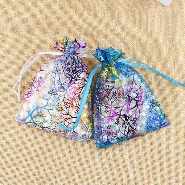 500pcs enteros/lote dibujable Coralline Organza 7x9cm Favor Boda Bolsa de regalo de Navidad bolsas de joyas bolsas