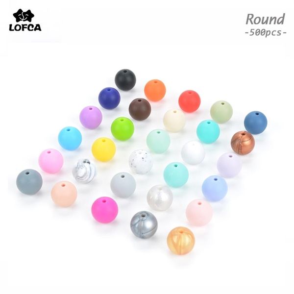 Todo 500pcs / lot Perlas redondas sueltas de silicona Perlas de dentición para bebé Collar de dentición de silicona Joyería masticable de grado alimenticio T20240E