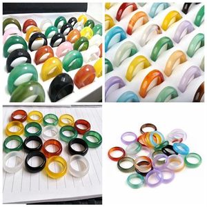 Hele 50 Stuks 6 Mm 8 Mm Agaat Ringen Mode Band Sieraden Multi Color Wedding Stone Ring Voor Man Women2631