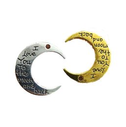 Entièrement 50pcs Charmes en alliage de bijoux pendentiels faisant de l'argent doré je t'aime sur la lune et dos des bijoux de bricolage 29x27mm9360768