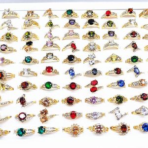 Hele 50 stks Lot vrouwen ringen vergulde Strass Zirkoon Steen mode-sieraden ring party geschenken Mix Stijlen merk new237l