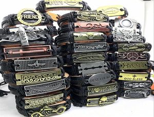 Hele 50 stks Mix Stijlen Lederen Armbanden Handgemaakte Mode-sieraden Schedel Manchet Armband Bangles voor Mannen Vrouwen Gloednieuwe drop245n5562778