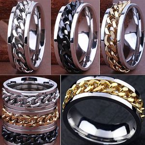 entièrement 50pcs Chaîne de spinner anneaux en acier inoxydable Men's Men's Silver Gold Black Fashion Jewelry Band Ring Brand Drop Drop 2869