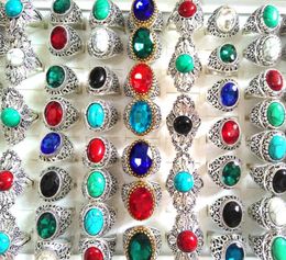 Ensemble de 50 pièces de bagues en grosses pierres nobles mélangées, Turquoises, cristal clair, pour femmes et hommes, exquises et élégantes, B2822327