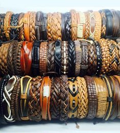 Hele 50pcslot mix stijlen handgemaakte Men039s dames039S echt lederen tribale surfer manchet armbanden Black Brown gloednieuw 97320223337981