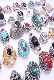 entièrement 50pcslot anneaux pour femmes rétro en pierre argentée en pierre en pierre en pierre vintage de bijoux de bijoux mixtes styles neuf drop wit8960920