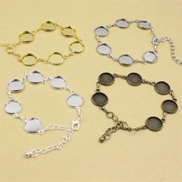 Whole-5pcs / lot Vintage cuivre rond blanc réglage lunette base vierge cabochon bracelet avec diamètre intérieur 12mm base pour bracelet bricolage K235u