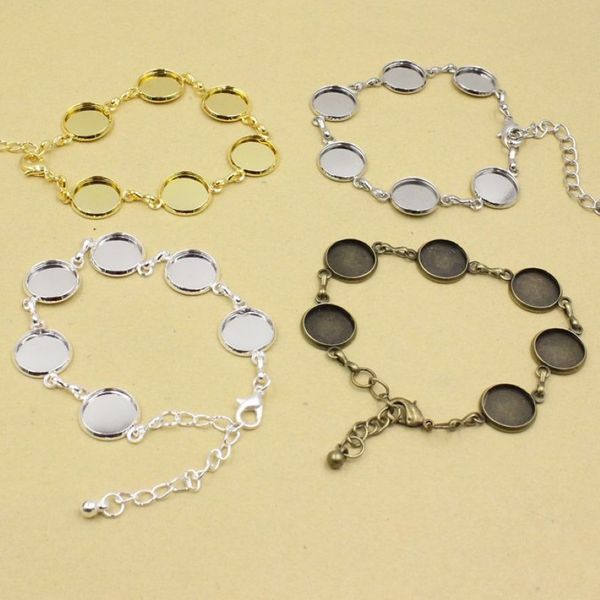 Lote de 5 piezas de 5 piezas Lote Vintage de cobre en blanco Bisel Base en blanco Pulsera de cabujón con base interna de 12 mm Base para brazalete de bricolaje K262L