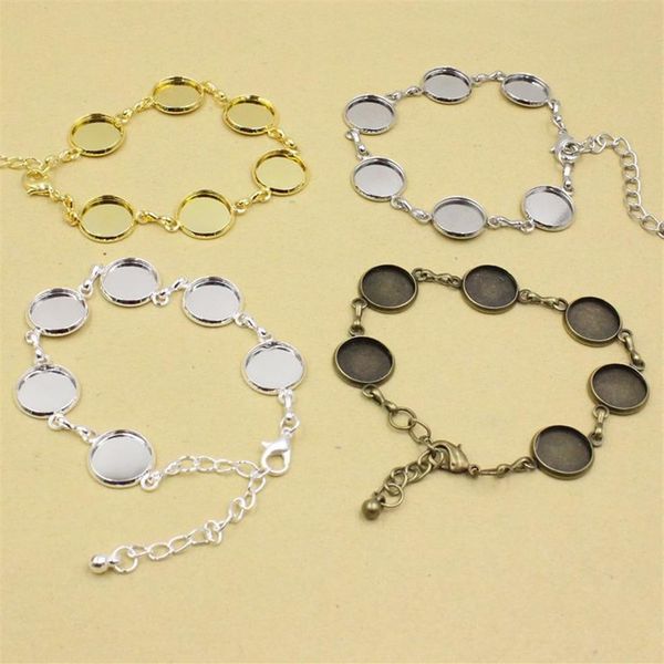 Whole-5pcs / lot Vintage cuivre rond blanc réglage lunette base vierge cabochon bracelet avec diamètre intérieur 12mm base pour bracelet bricolage K313M