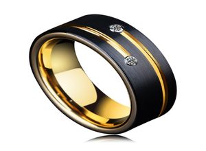 Hele 8 mm heren CZ stenen trouwringen ontwerpen zwarte wolfraam ringen voor mannen met gouden groove1835856