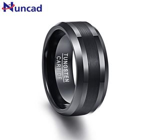 Ring en carbure de tungstène entièrement 8 mm Bande de fiançailles de mariage noir Brossé centre Men039 Anneau de confort de bord biseauté Fit Taille 716869827