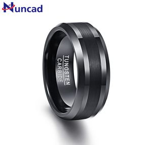 hele 8mm wolfraamcarbide ring zwarte bruiloft verlovingsband geborsteld centrum Men039s ring afgeschuinde rand comfort fit maat 718746386