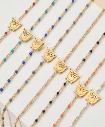 Ensemble de 8 pièces mixtes de chaîne en émail Boho, en acier inoxydable, bracelet à breloques hibou pour femmes, bijoux entiers Femme7948325