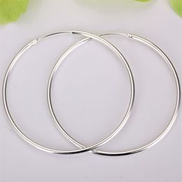 hele 925 Sterling zilveren eenvoudige grote cirkel oorbellen925 zilveren 50mm ronde hoepel oorbellen sieraden 925 damessieraden317m