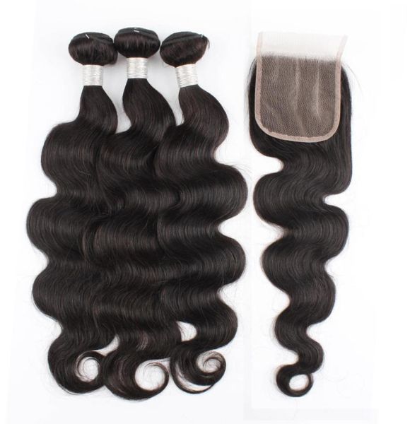 Paquetes de cabello humano entero 9a con cierre Cuerpo recto Onda de agua profunda Cabello virgen brasileño 3 paquetes de tejido Trama con encaje Cl7305159