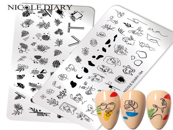 Plaques de timbre de conception de visage abstrait entier femme feuille fleur Nail Art modèle d'estampage impression pochoir Image Tool4078870