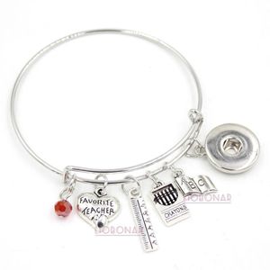 Brazalete ajustable completo, joyería a presión, pulsera para profesor, regla de libro, crayones, dijes, brazalete, pulseras con botón a presión para regalo de maestro 211E