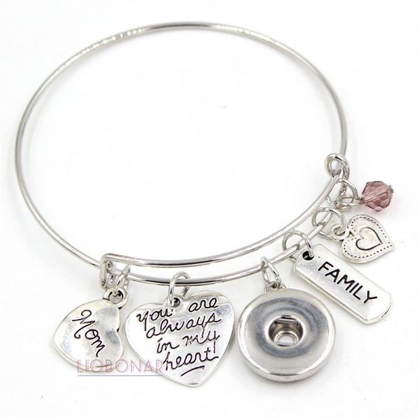 Brazalete de alambre expandible ajustable completo Memorial MOM Charm Pulsera Brazalete de alambre Pulsera con botón a presión para Family Memorial Mothe284r