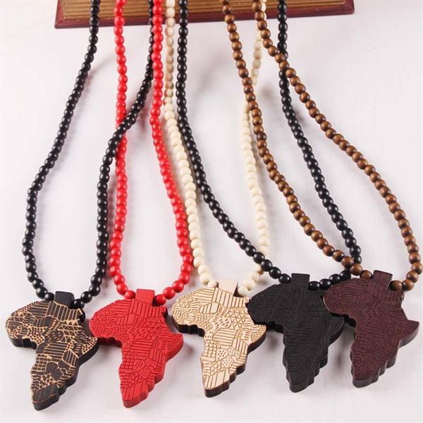 Collier pendentif carte de l'afrique en bois, style Hip Hop, à la mode, entier et au détail, nouvelle collection 2017, 2898