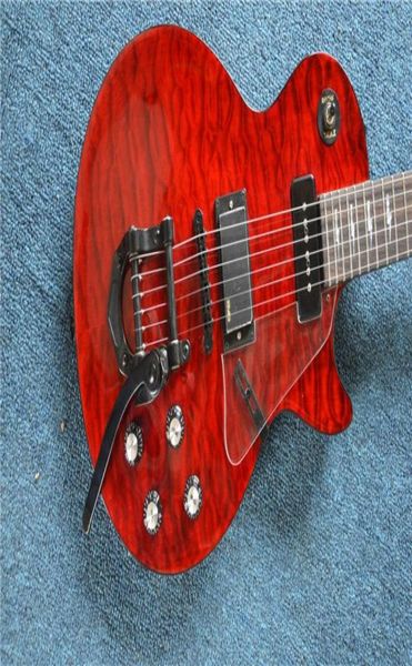 Enhorabuena y minorista chino Top 2015 LP Metal Electric Guitarra Flame Red Black Tiger Body Kit7233031