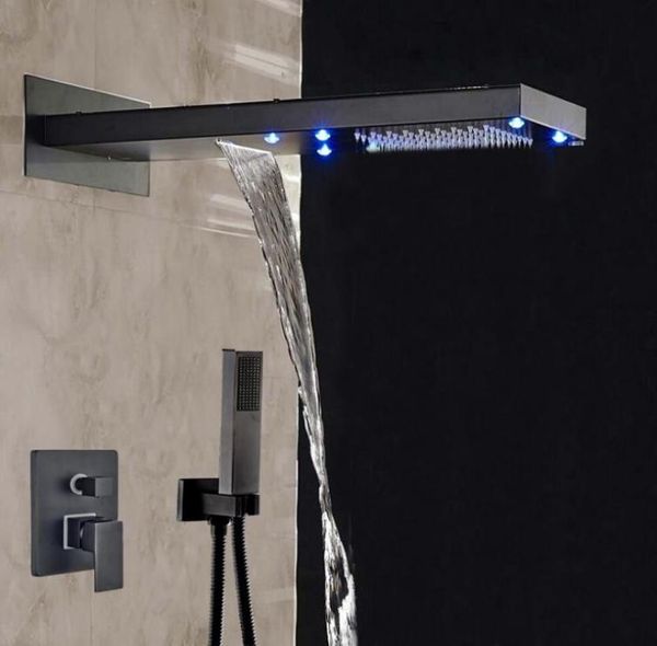 Huile contemporaine entière et commerciale frottée en bronze LED cascade Plume Fauce de douche 3 façons vanne de mélangeur W douche à main 4988334