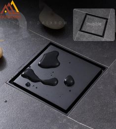 Drain de sol invisible carré noir mat pour salle de bain, grille à déchets 10x10cm, drain de douche, carrelage noir Ins3360261, entier et au détail