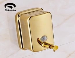 Dispensador de jabón líquido para baño de latón macizo, completo y al por menor, montaje en pared pulido dorado Y2004071112420