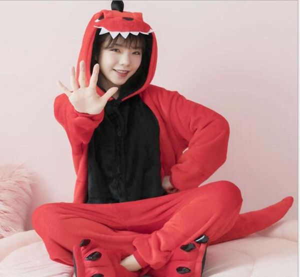 Animal entero Dinosaurio Rojo Cheese Cat Onesie Adulto Unisex Cosplay Cosplay Pajamas Sleepswear para hombres Mujeres Kigurumi Pajamas7805978