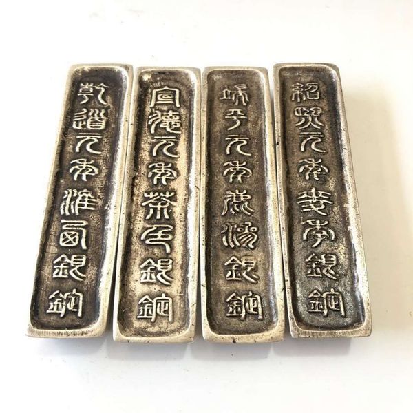 Lingote de plata Sycee antiguo entero, lingote viejo, plata rota, cobre blanco, plateado, barra Ten Liang Sycee2964
