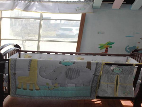 Juego de cama para bebé completo, 7 Uds., juego de parachoques para cuna, juego de cama de algodón para cuna, bordado, búho, elefante, jirafa, falda de parachoques, funda de colchón 9969391
