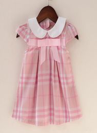 hele babymeisjes katoenen plaid schattige poppenhals prinses jurk met boogmeisje mode Koreaanse jurk kildrren ontwerpers kleding kid1152150