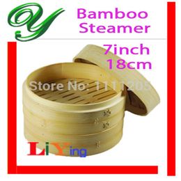 Conjunto de cesta de vapor de bambú completo para tapa 7 pulgadas 18 cm beige olla arrocera Pasta pescado utensilios de cocina saludables platos de desayuno co220S
